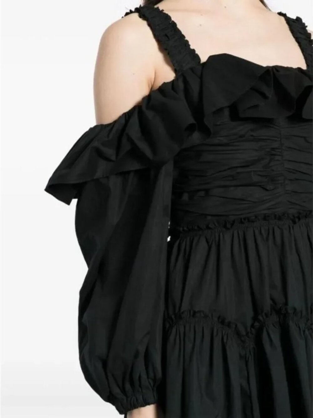 Ulla Johnson Black Caprice Dress Balloon sleeve Off Shoulder Ruffle Midi Maxi 4 - Picture 12 of 15